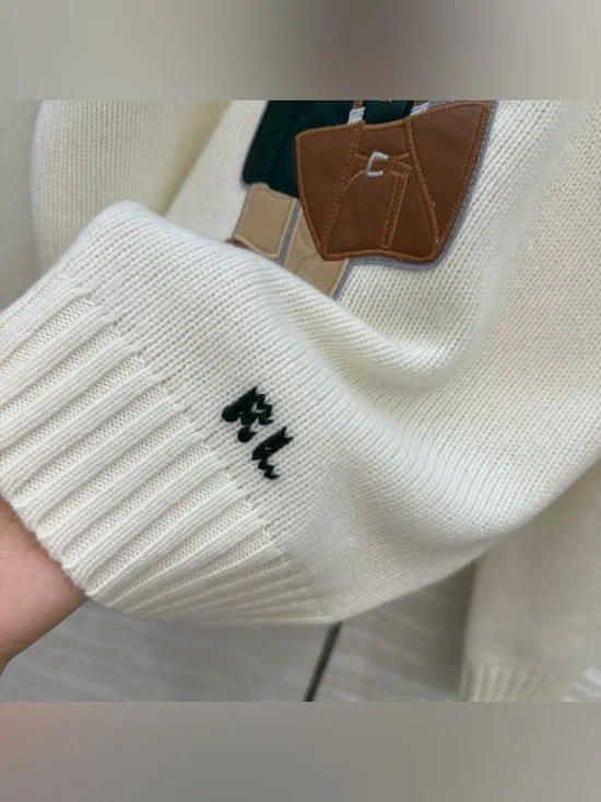 Polo by Ralph Lauren Cream Crewneck Sweater with Bear Patch - Picture 7 of 8